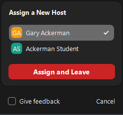 screenshot of assign a new host button