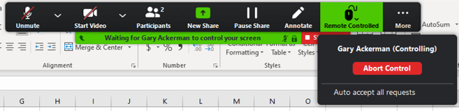 screen shot of abort control option