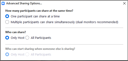 screenshot of default sharing options