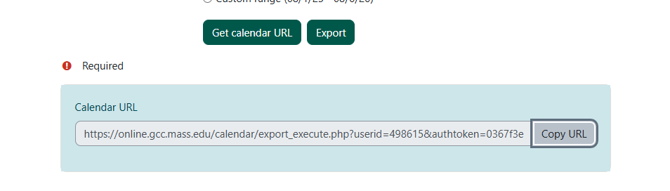 copy the calendar URL highlighted