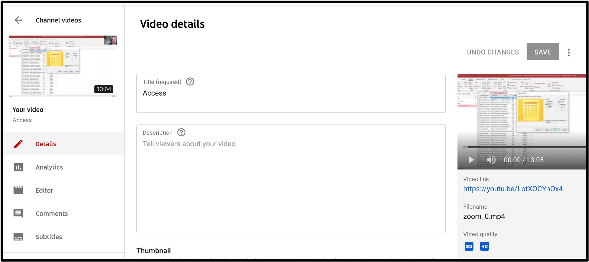 The details interface of a YouTube video
