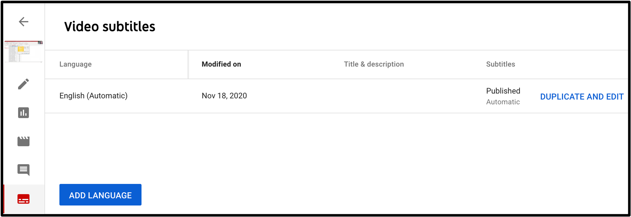 Subtitles and closed captions are listed on the :Subtitles" page of the video details