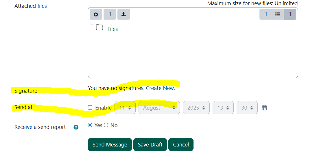 controls to finalize QuickMail messages