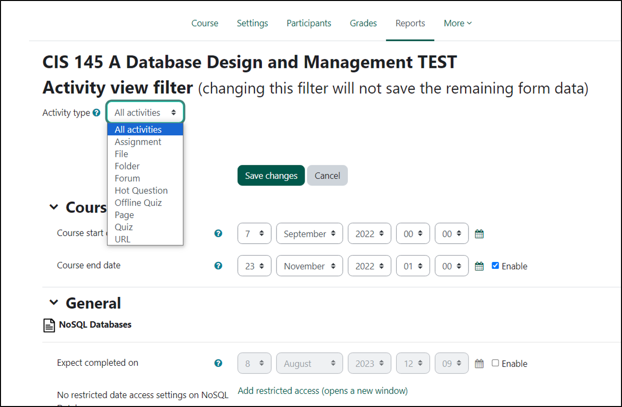 screenshot of the all activities menu