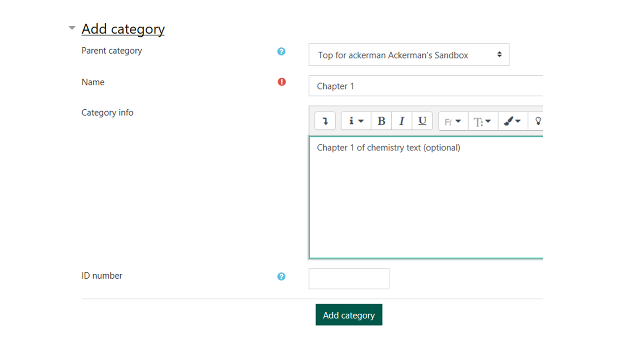 screenshot illustrating the add category settings