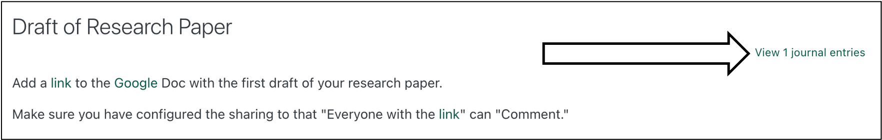 screenshot of the view entries link in the journal activity