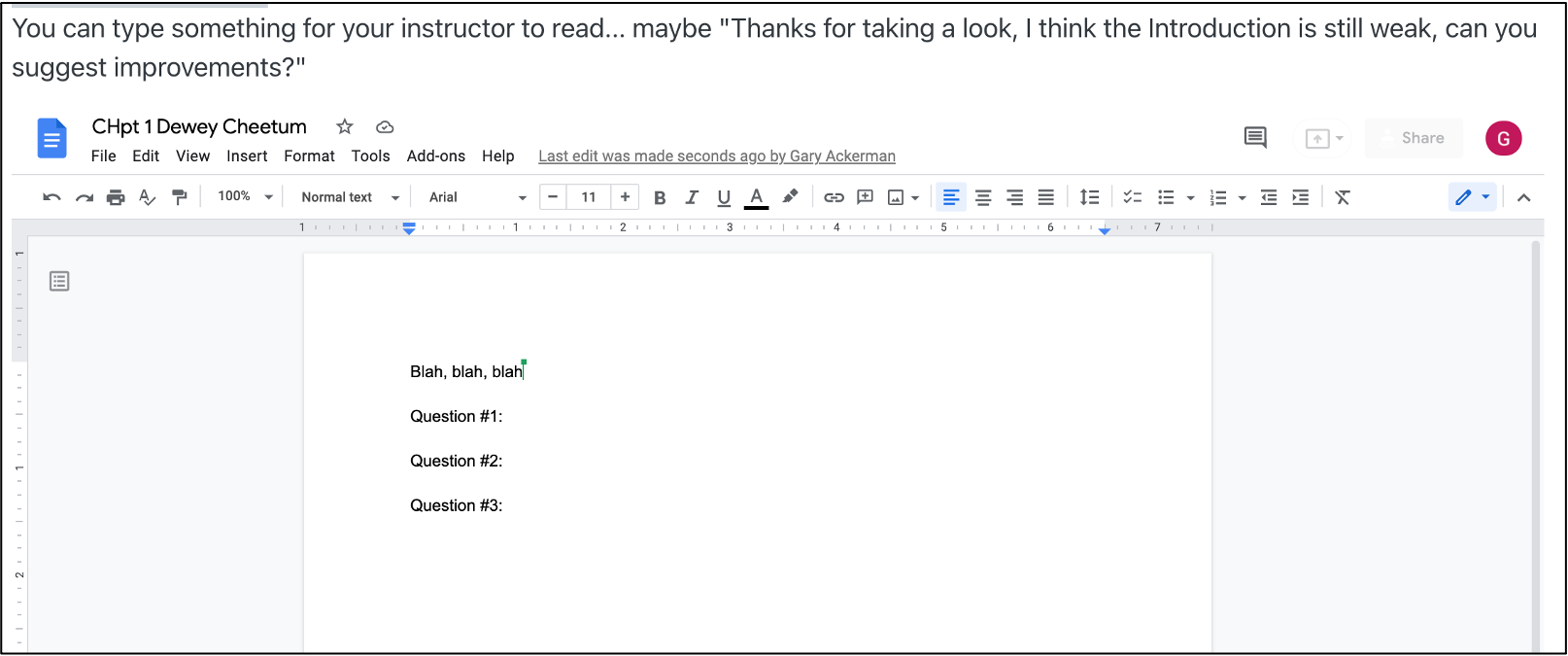 screenshot of a Google document embedded in a Journal entry