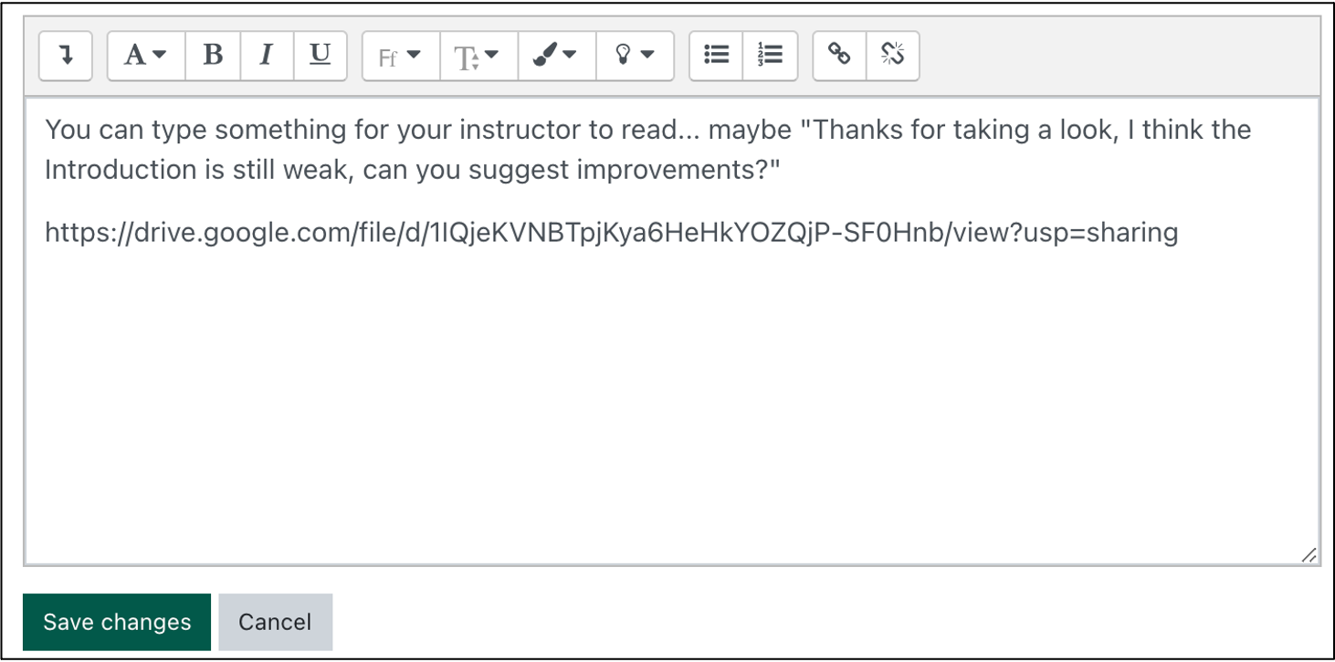 screenshot fo the ATTO text editor with text and a pasted Google link