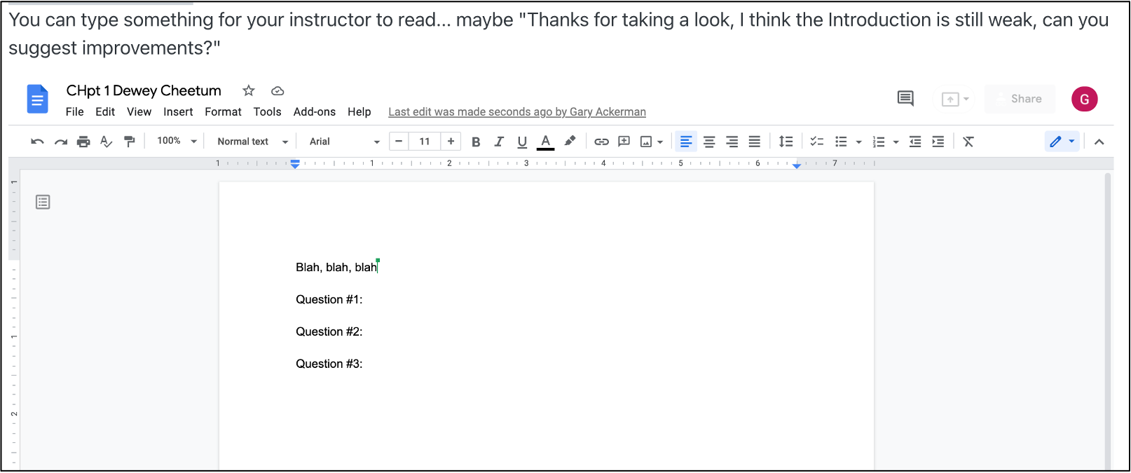 screenshot of of a Google Doc embedded in a journal entry