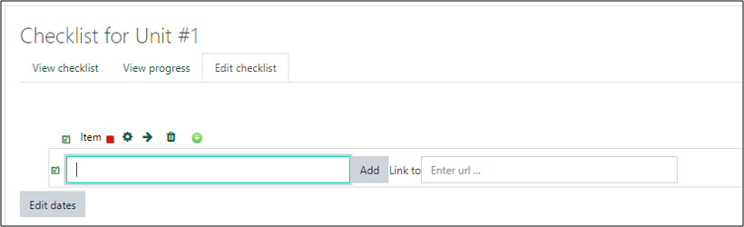 screenshot of checklist editing iinterface