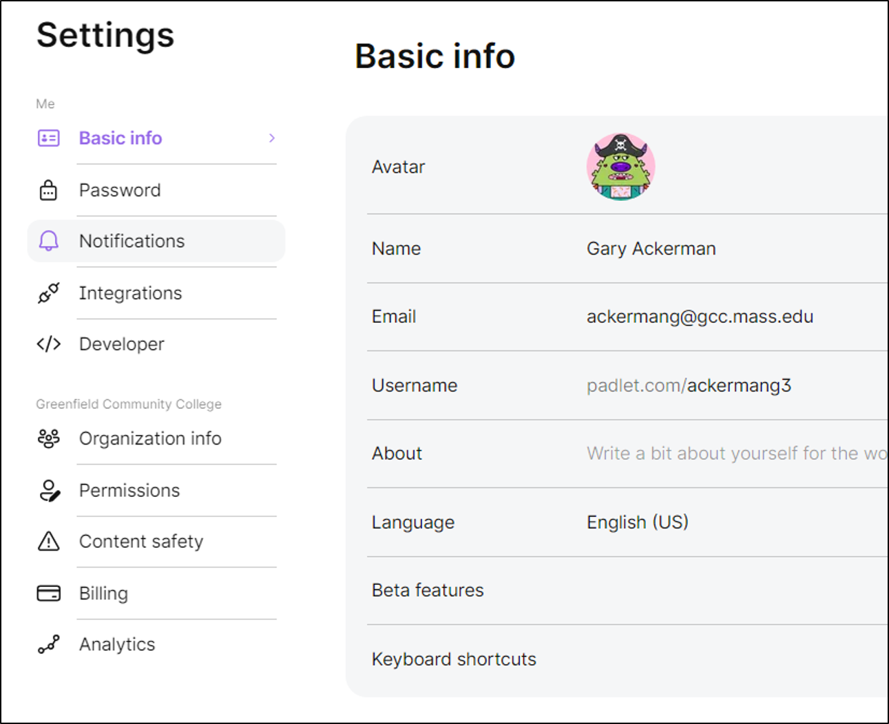 Padlet navigation menu