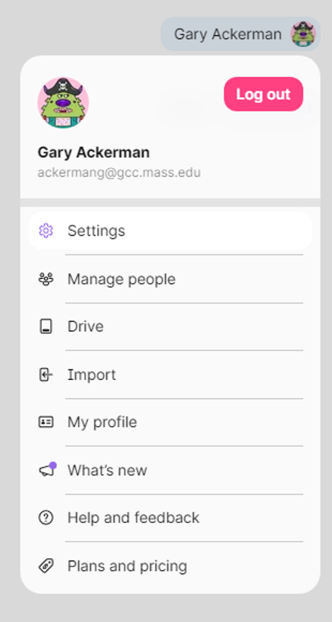 avatar menu in Padlet