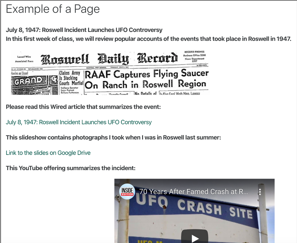screenshot of an sample page in Moodle