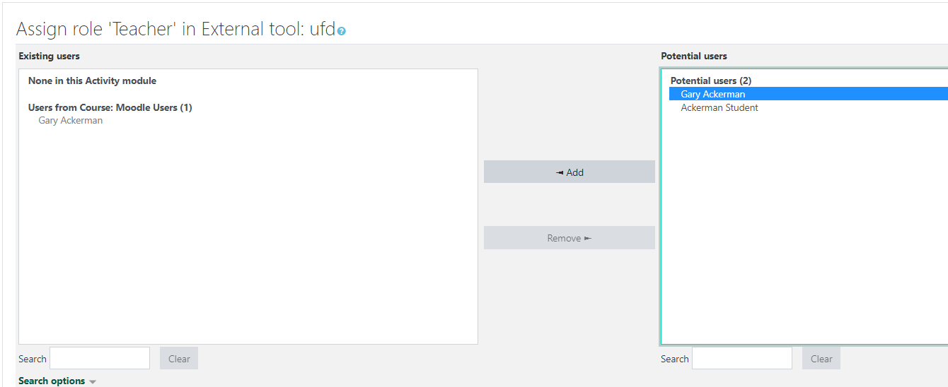 screen shot of assign roles frame.