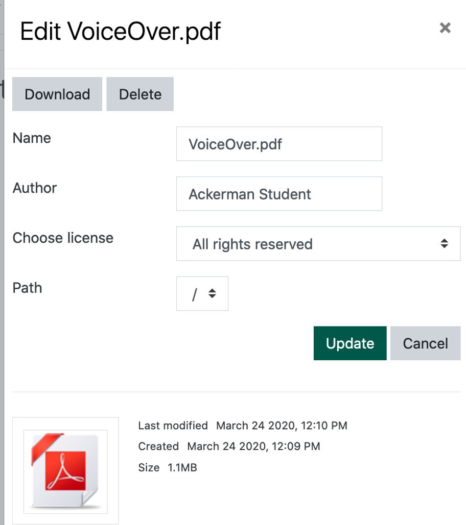 screenshot of delete option.