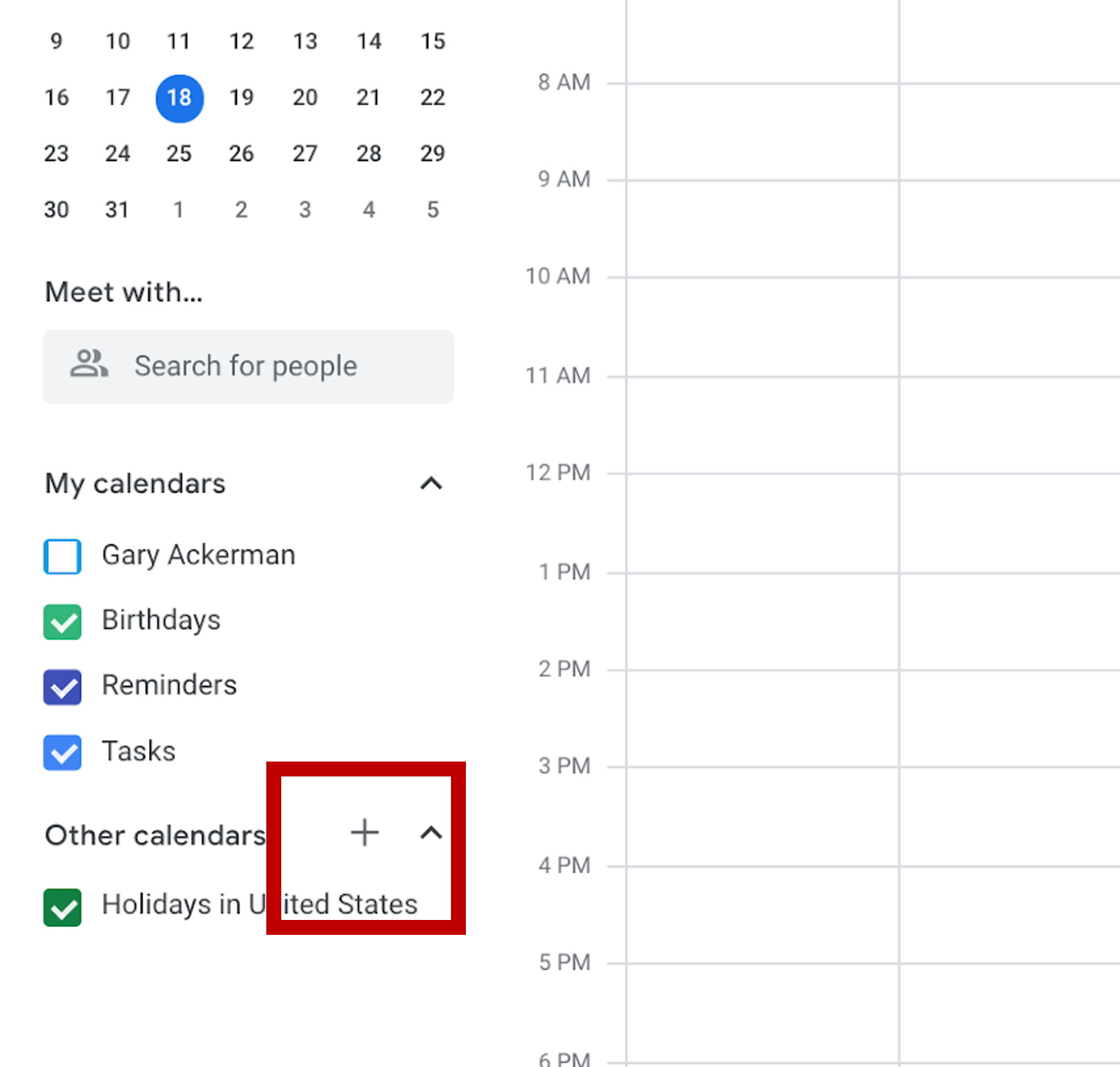 the add calendar button in Google Calendar