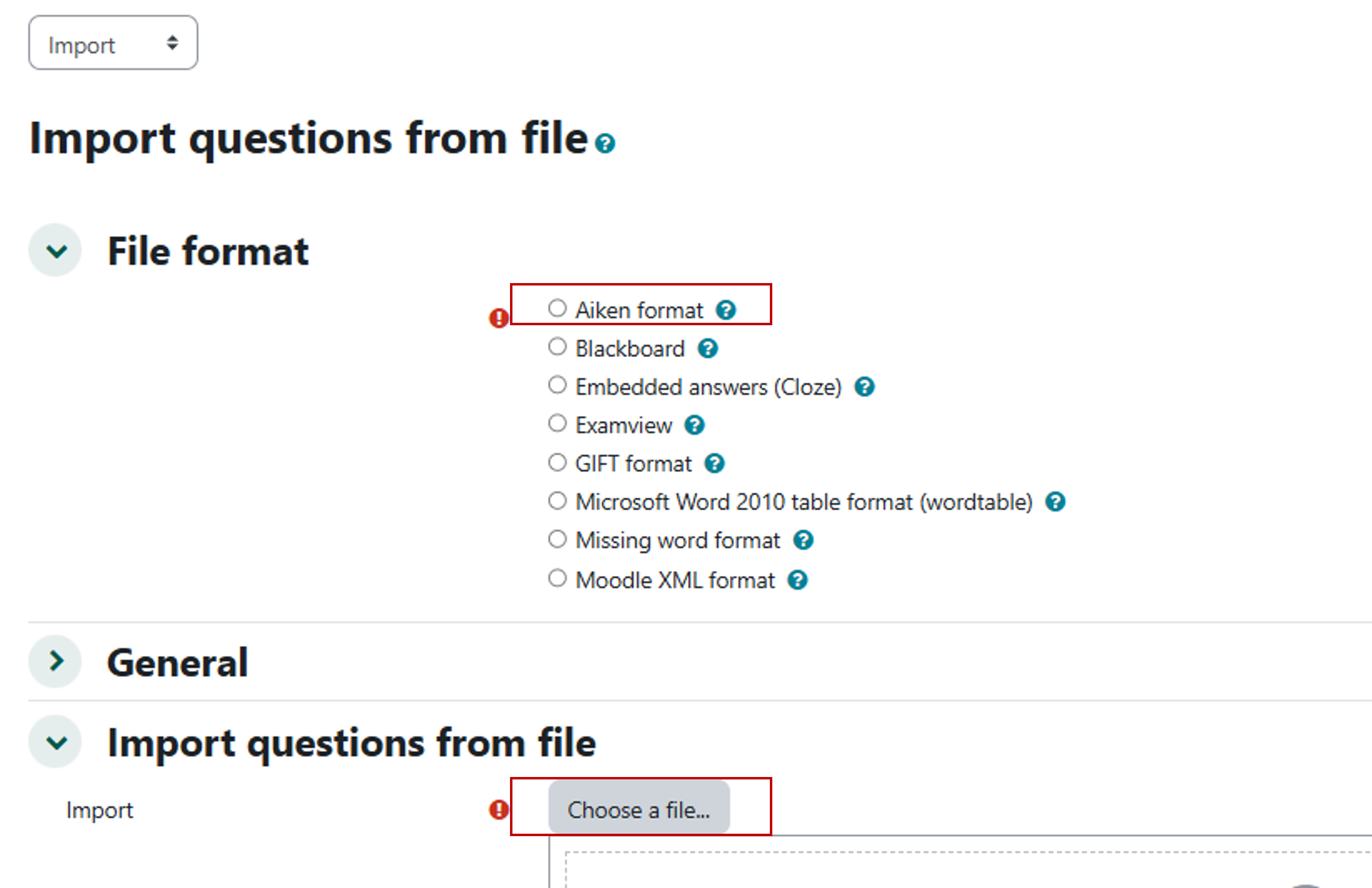 the import Aiken screen