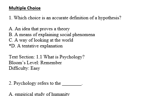a sample question from a Word document