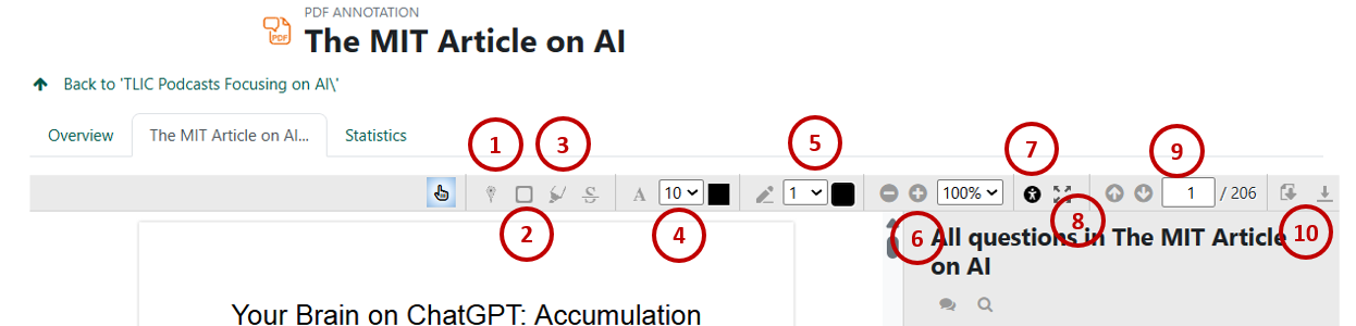 The PDF Annotate interface with icons highlighted