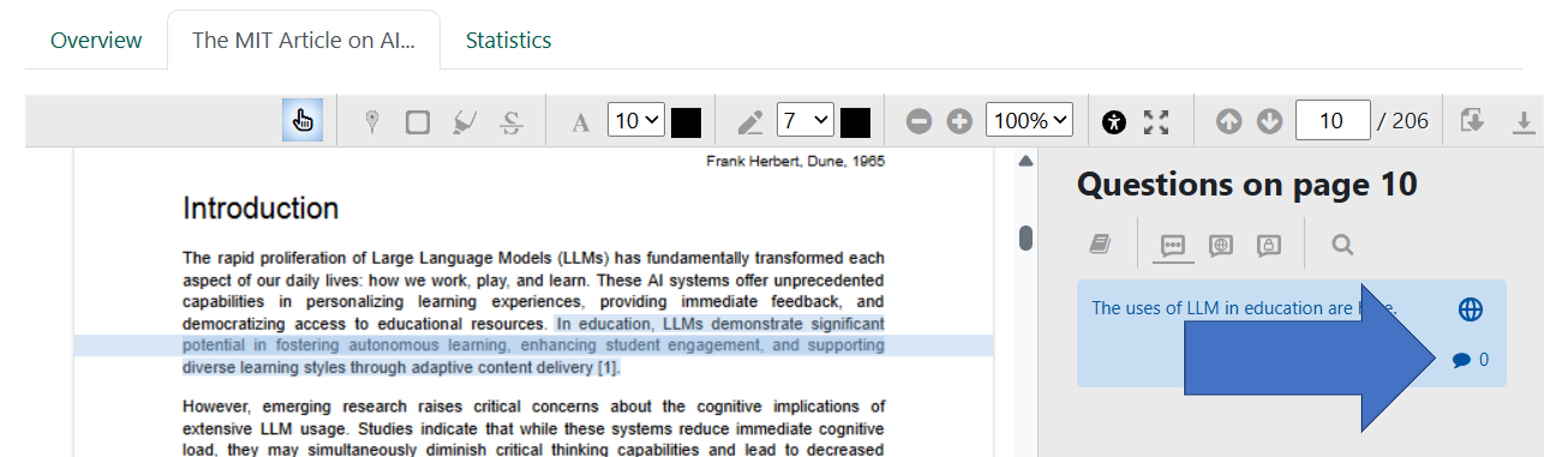 the button to respond to questions in PDF Annotate