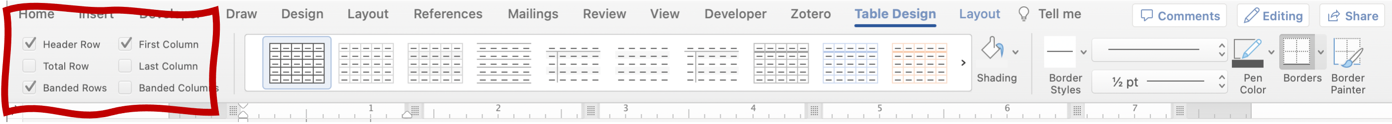 The header row check box highlighter