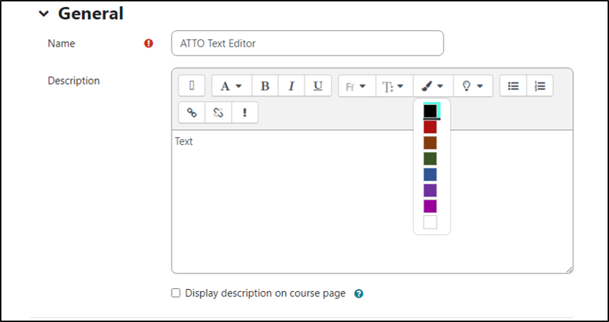 the font color menu options in the ATTO text editor