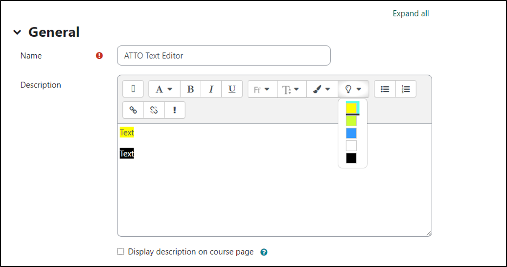 the font background color menu n the ATTO text editor