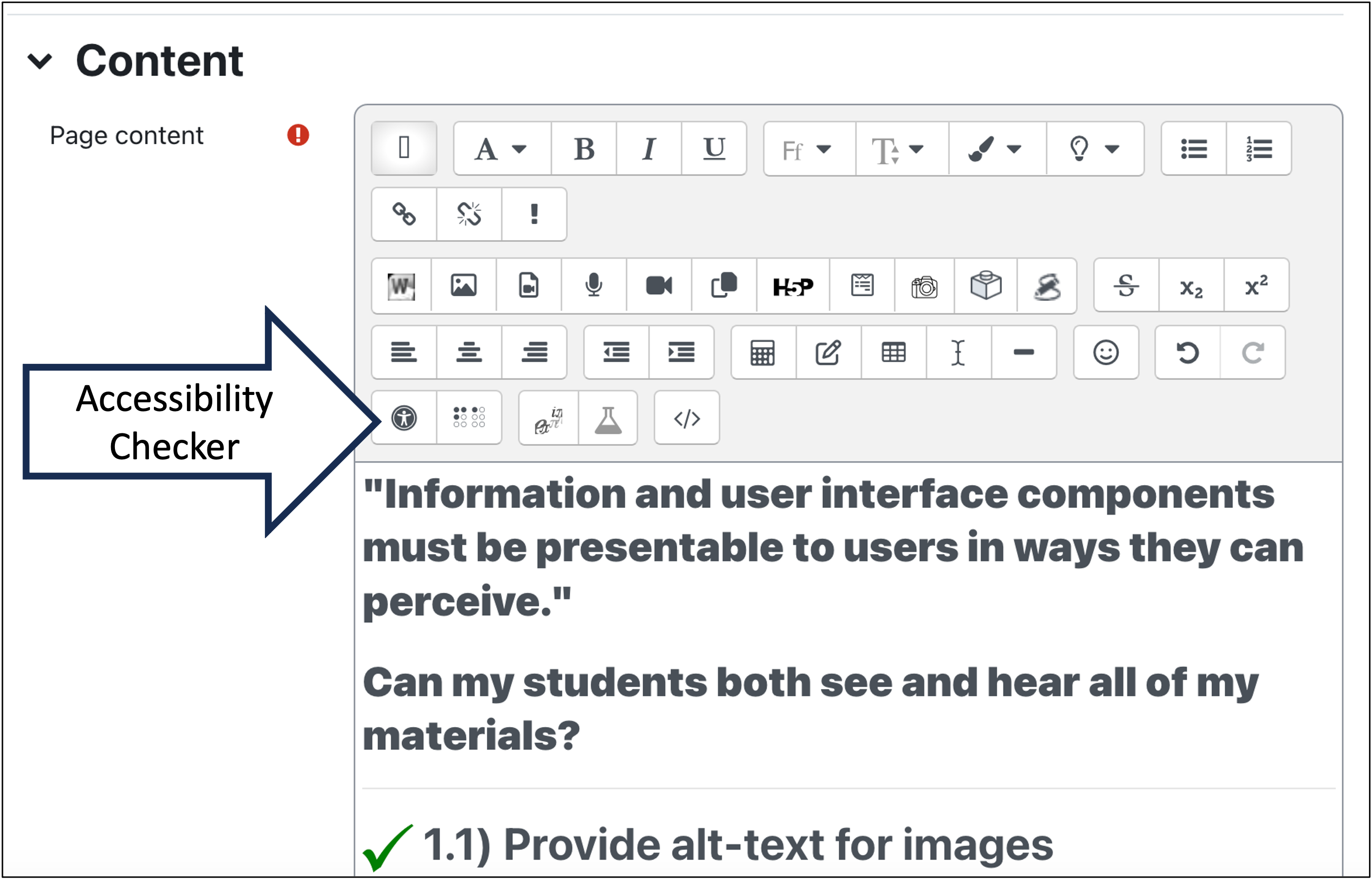 The "Accessibility checker" highlighted in the ATTO text editor tool bar