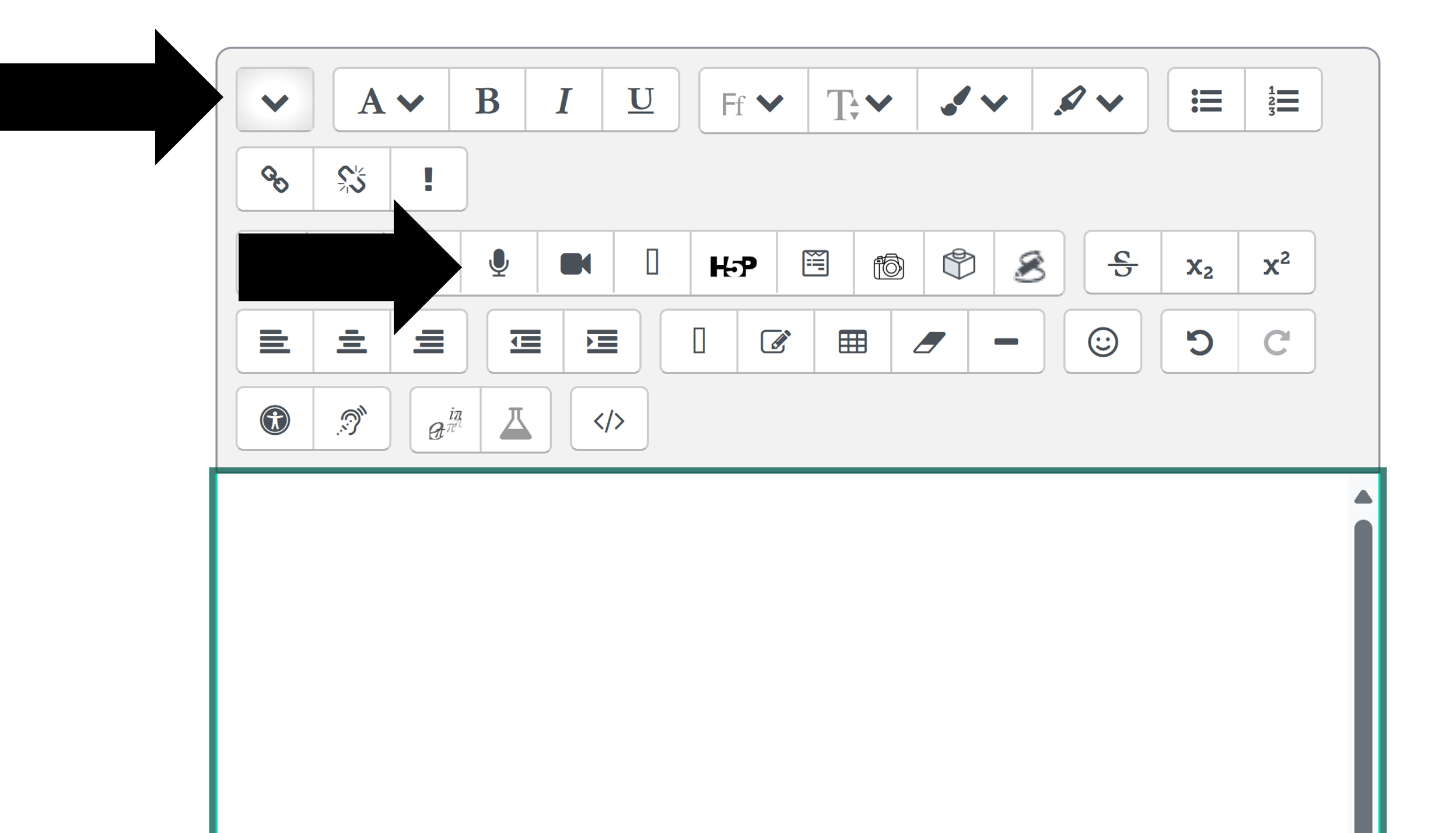 The ATTO text editor with more tool and record audio buttons highlighted