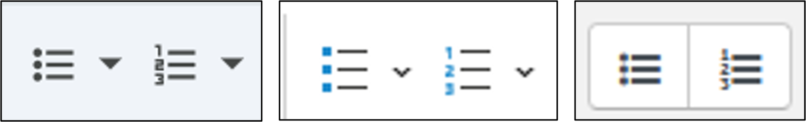the list style in Google Docs, Word, and the ATTO text editor