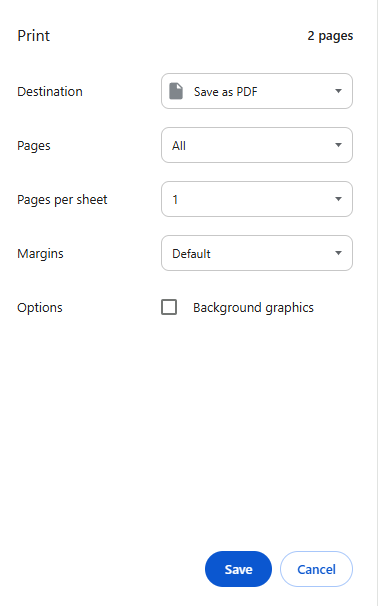 the print dialogue box from Google Drive