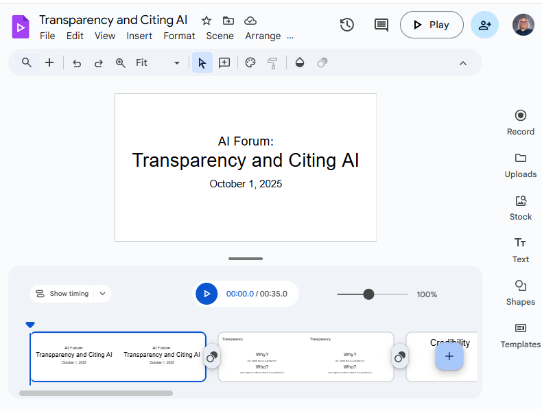 the Google vids interface