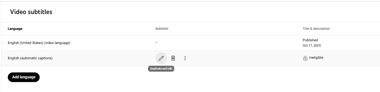 the pencil icon under the subtitles label