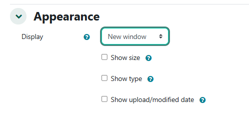the appearance group set to new window