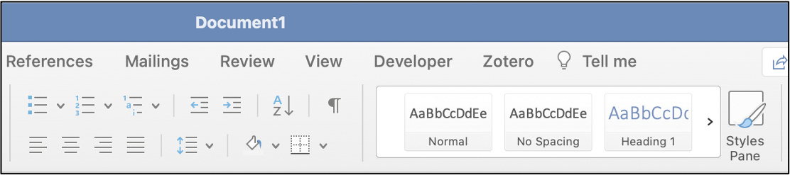 The styles and text formatting controls are located on the "Home" tab of Microsoft Office applications.